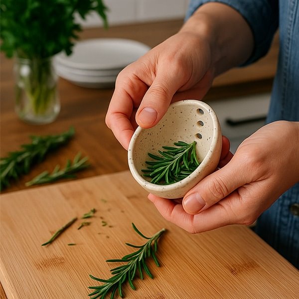 Merin HerbStrim — Handmade Porcelain Herb Stripper for Fresh Leaves