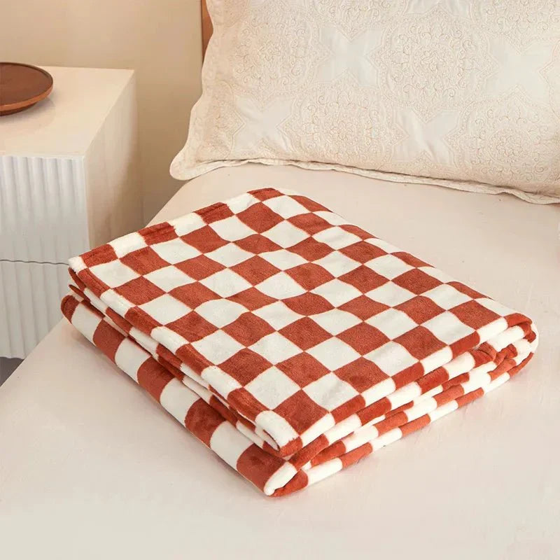 Liora — Soft Plush Checkerboard Plaid Sofa Blanket for Warmth